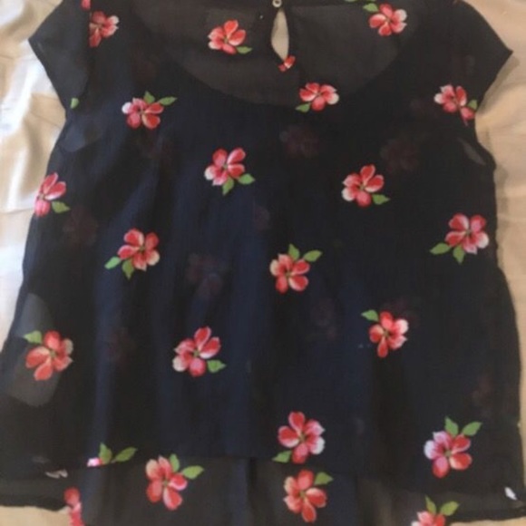 Hollister Navy Floral Print Sheer Shirt - Picture 2 of 2